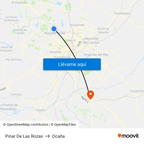 Pinar De Las Rozas to Ocaña map