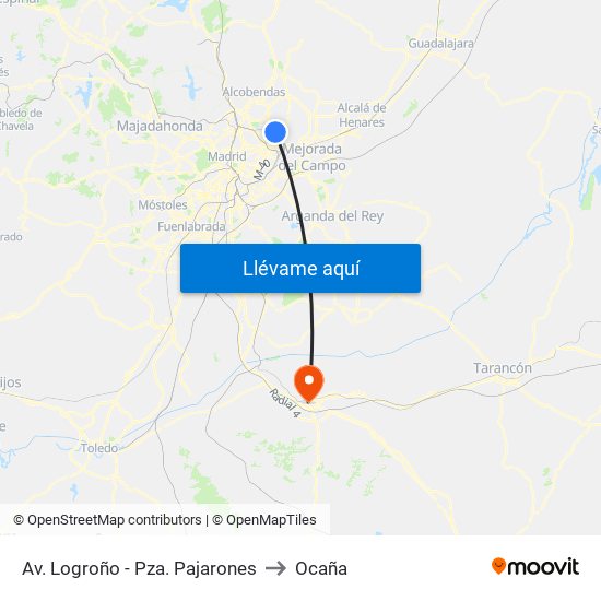 Av. Logroño - Pza. Pajarones to Ocaña map