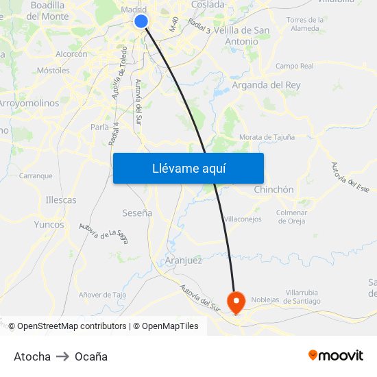 Atocha to Ocaña map