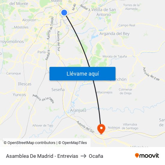 Asamblea De Madrid - Entrevías to Ocaña map