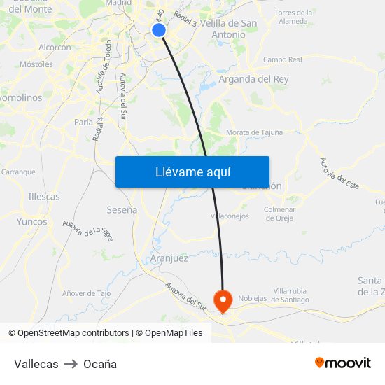 Vallecas to Ocaña map