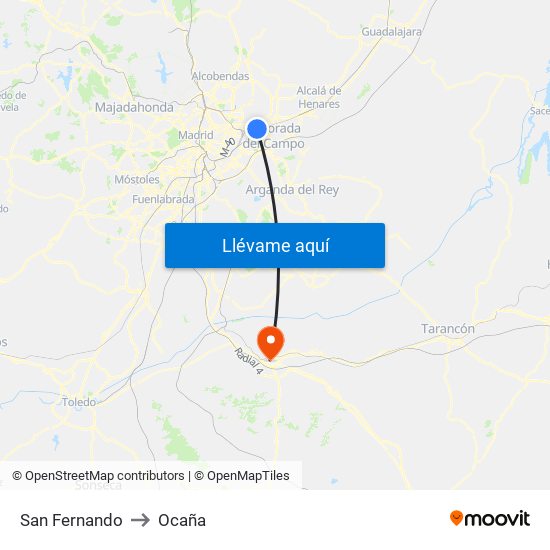 San Fernando to Ocaña map