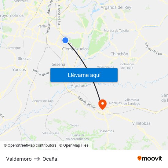 Valdemoro to Ocaña map