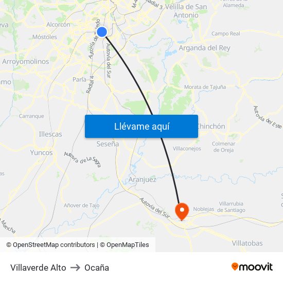 Villaverde Alto to Ocaña map