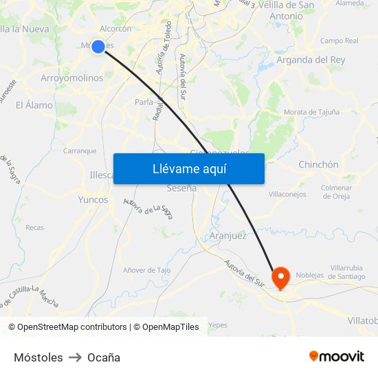 Móstoles to Ocaña map