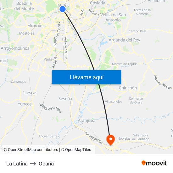 La Latina to Ocaña map