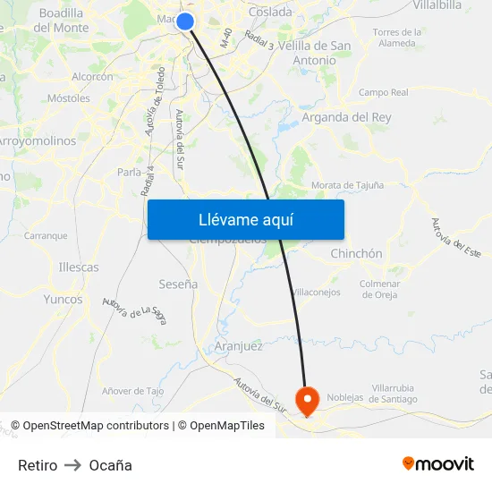 Retiro to Ocaña map