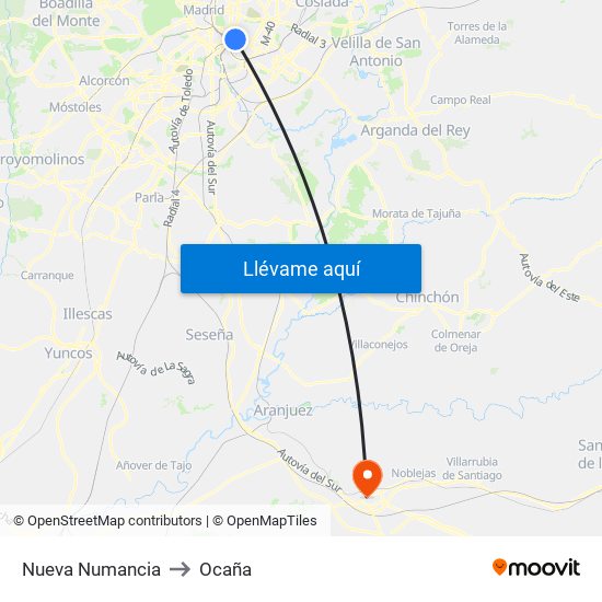Nueva Numancia to Ocaña map