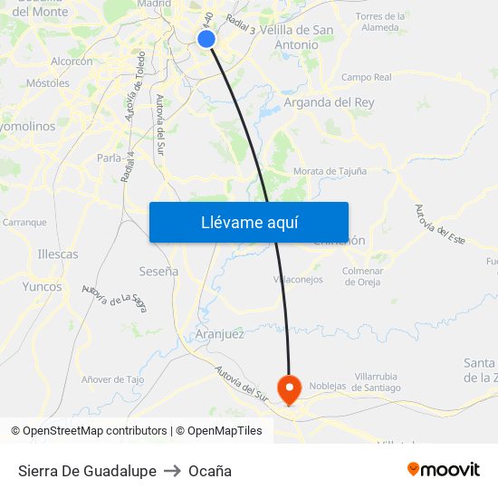 Sierra De Guadalupe to Ocaña map