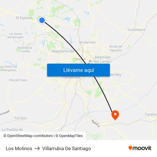 Los Molinos to Villarrubia De Santiago map