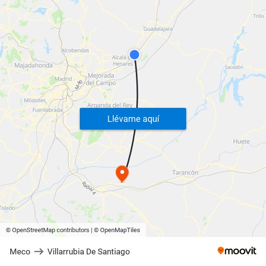 Meco to Villarrubia De Santiago map