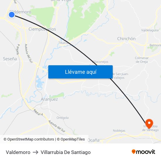Valdemoro to Villarrubia De Santiago map