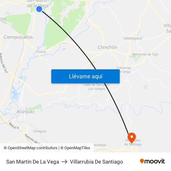 San Martín De La Vega to Villarrubia De Santiago map