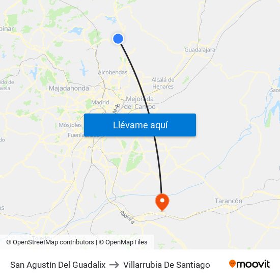San Agustín Del Guadalix to Villarrubia De Santiago map