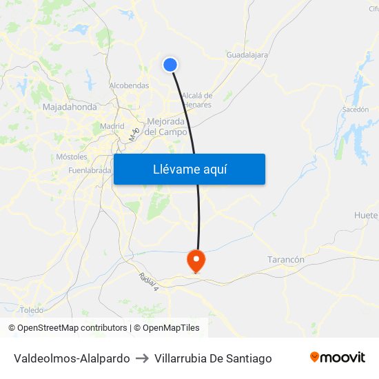 Valdeolmos-Alalpardo to Villarrubia De Santiago map