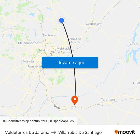 Valdetorres De Jarama to Villarrubia De Santiago map