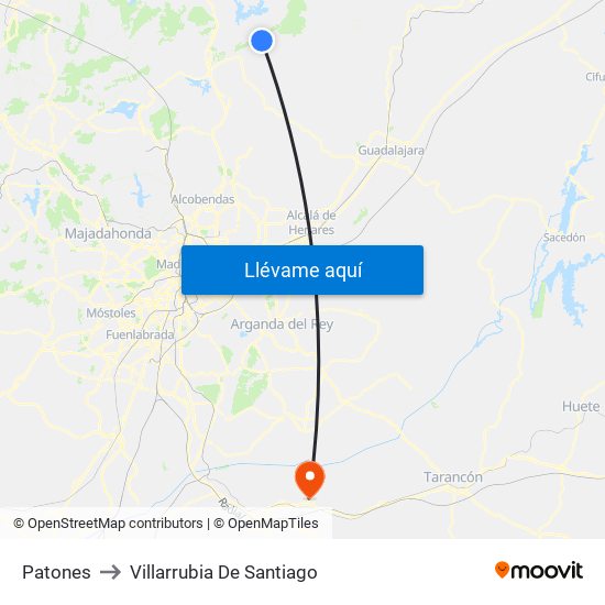 Patones to Villarrubia De Santiago map