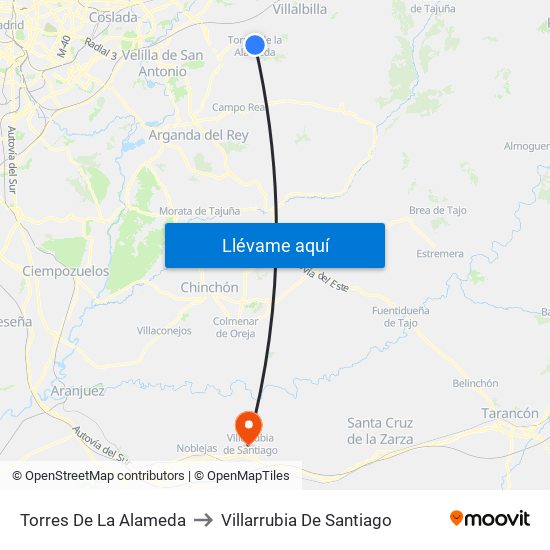 Torres De La Alameda to Villarrubia De Santiago map