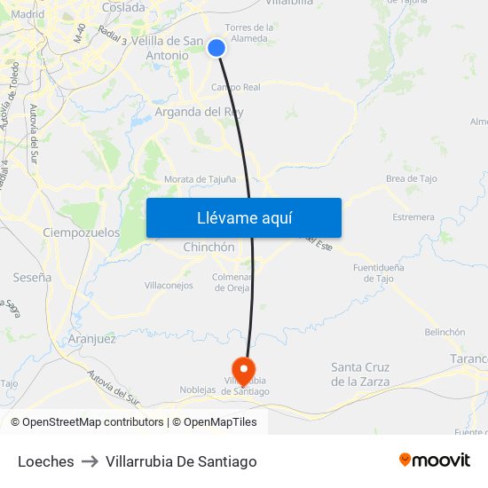 Loeches to Villarrubia De Santiago map
