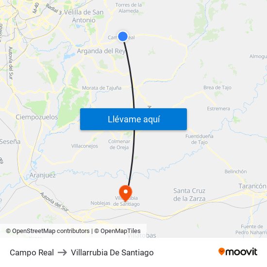 Campo Real to Villarrubia De Santiago map