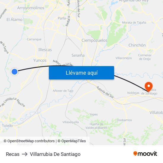 Recas to Villarrubia De Santiago map