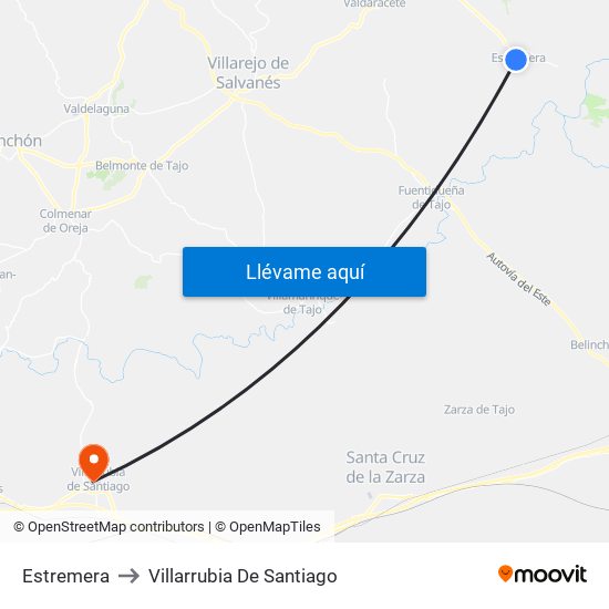 Estremera to Villarrubia De Santiago map