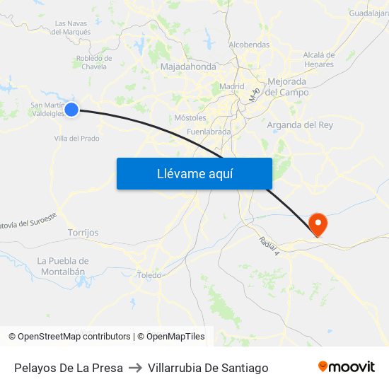 Pelayos De La Presa to Villarrubia De Santiago map