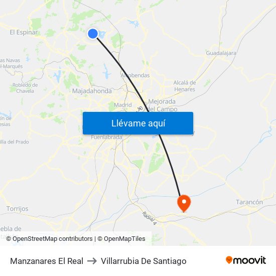 Manzanares El Real to Villarrubia De Santiago map