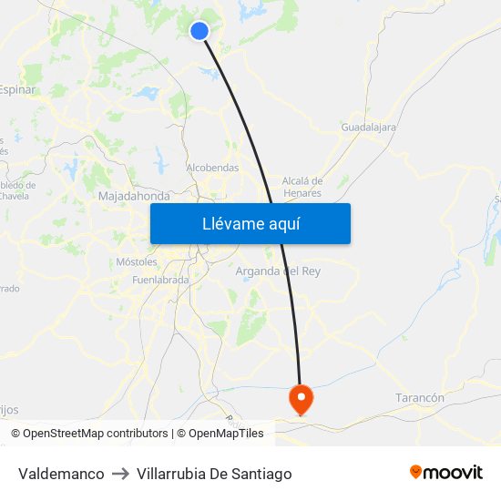 Valdemanco to Villarrubia De Santiago map