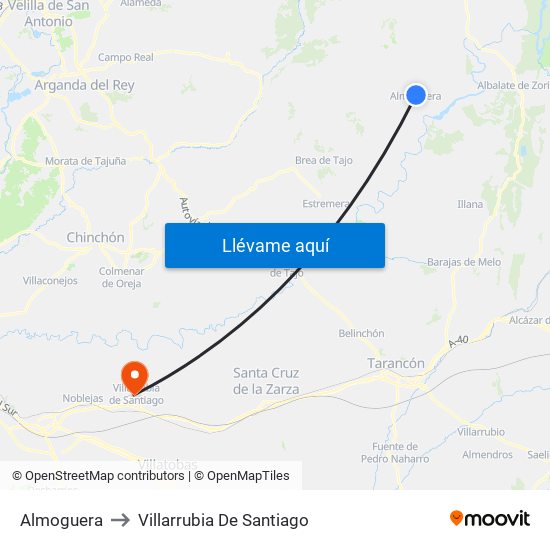 Almoguera to Villarrubia De Santiago map