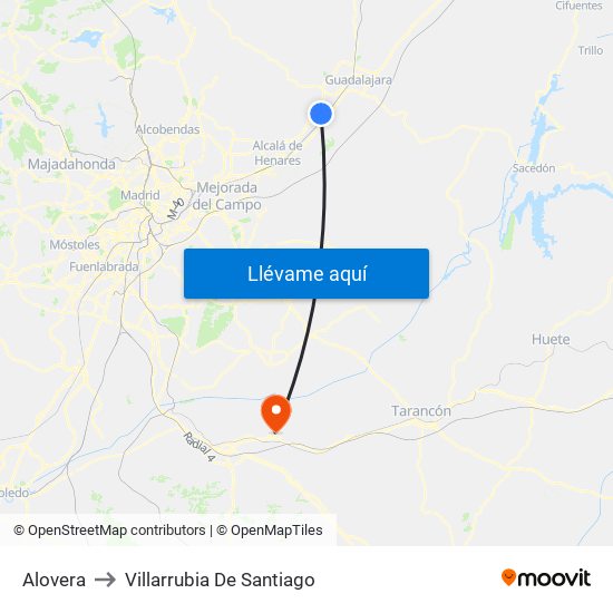 Alovera to Villarrubia De Santiago map