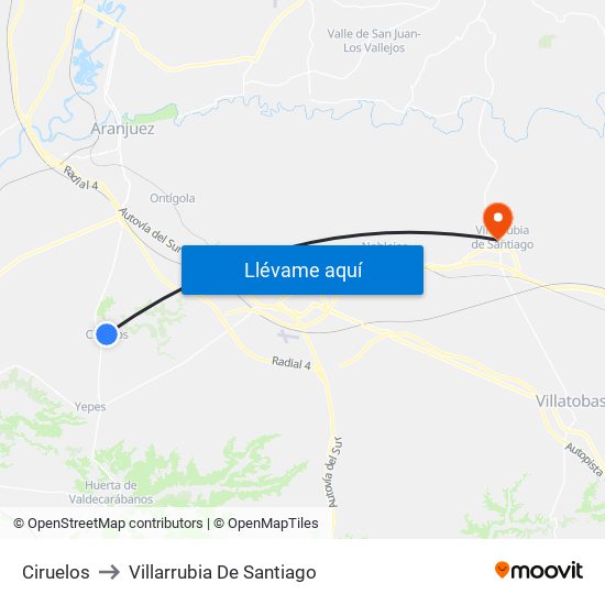 Ciruelos to Villarrubia De Santiago map
