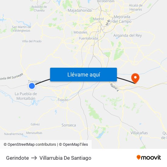 Gerindote to Villarrubia De Santiago map