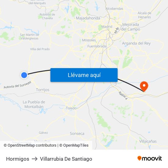 Hormigos to Villarrubia De Santiago map