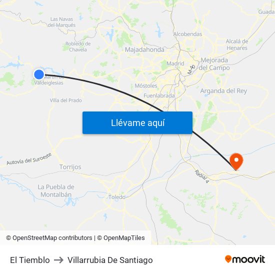 El Tiemblo to Villarrubia De Santiago map