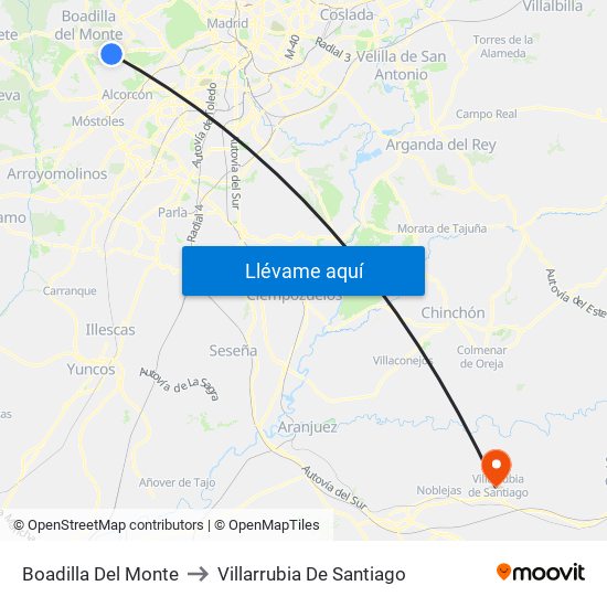 Boadilla Del Monte to Villarrubia De Santiago map