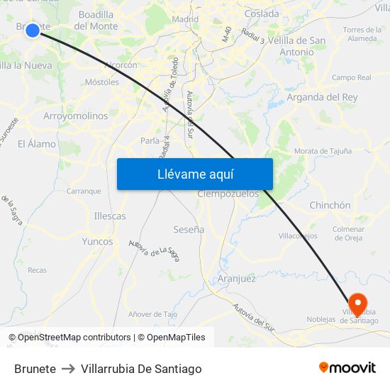Brunete to Villarrubia De Santiago map
