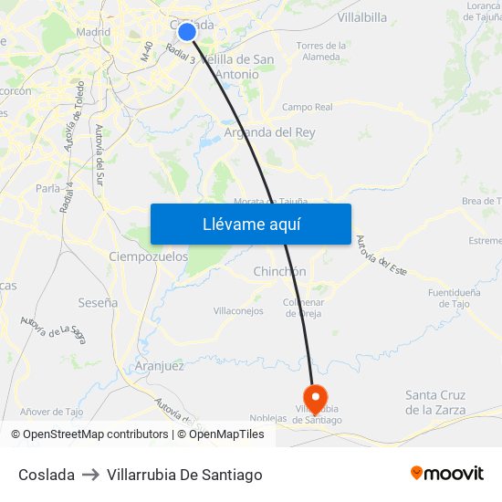 Coslada to Villarrubia De Santiago map