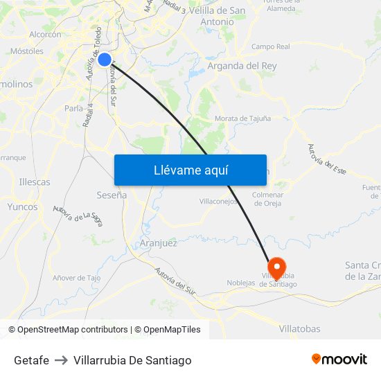 Getafe to Villarrubia De Santiago map