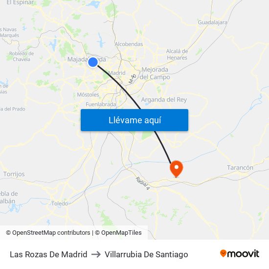 Las Rozas De Madrid to Villarrubia De Santiago map