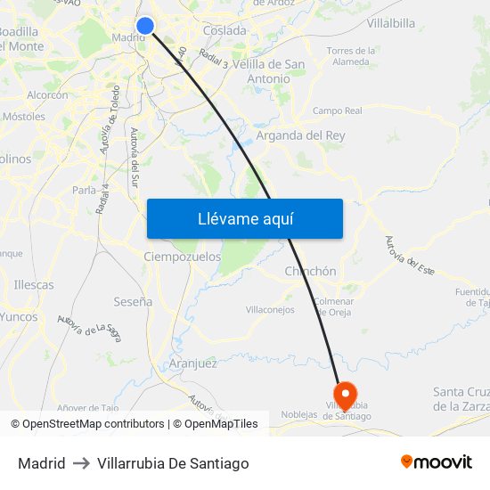 Madrid to Villarrubia De Santiago map