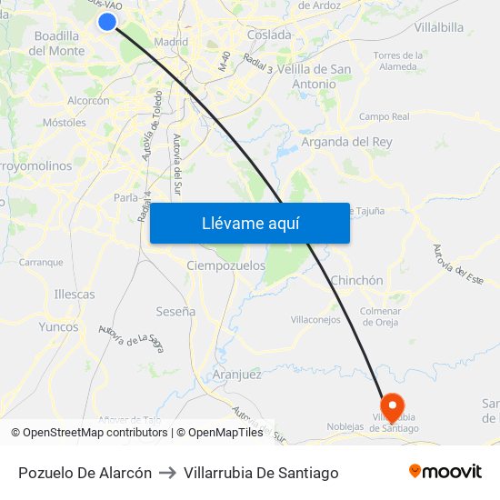 Pozuelo De Alarcón to Villarrubia De Santiago map