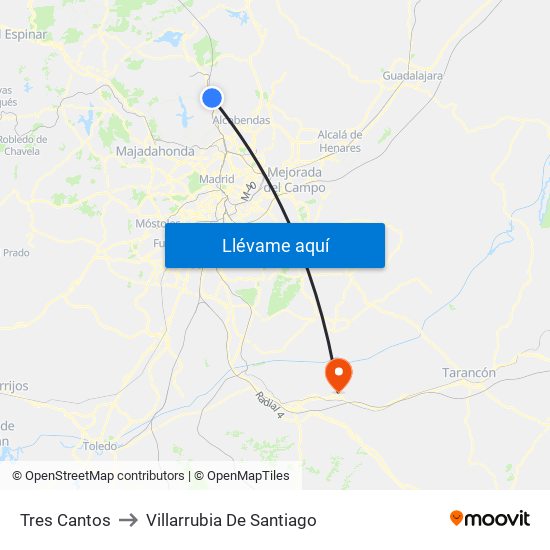 Tres Cantos to Villarrubia De Santiago map