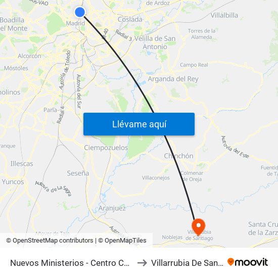 Nuevos Ministerios - Centro Comercial to Villarrubia De Santiago map