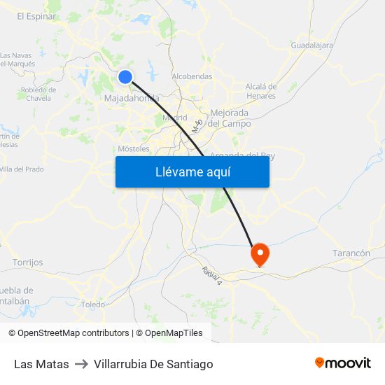 Las Matas to Villarrubia De Santiago map