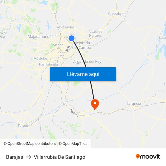Barajas to Villarrubia De Santiago map