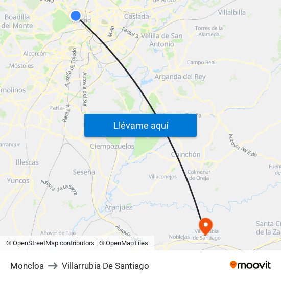 Moncloa to Villarrubia De Santiago map