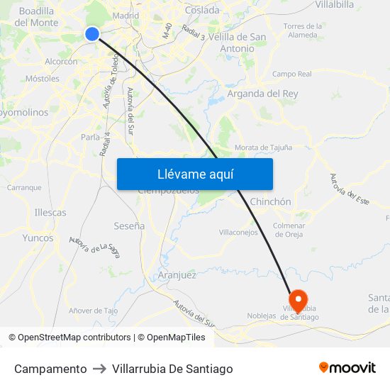 Campamento to Villarrubia De Santiago map
