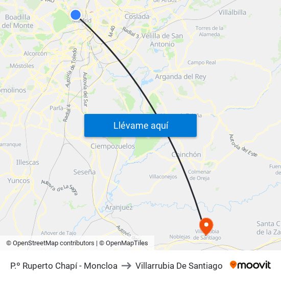 P.º Ruperto Chapí - Moncloa to Villarrubia De Santiago map