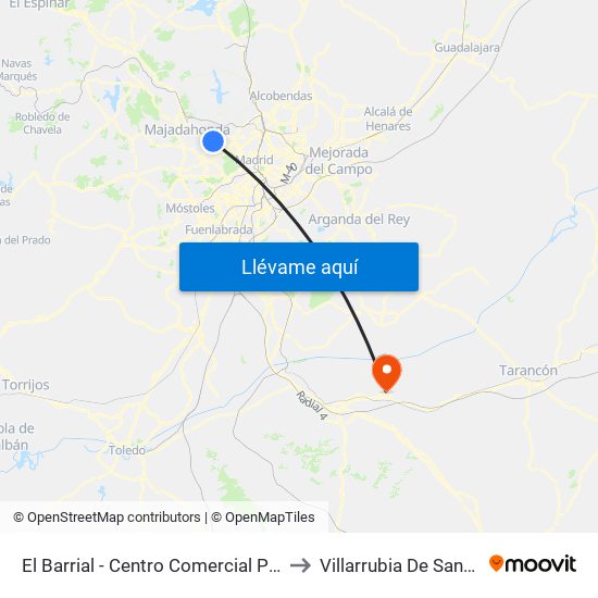 El Barrial - Centro Comercial Pozuelo to Villarrubia De Santiago map